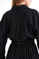 Siyah Cep ve lastikli bel detaylı uzun elbise 94661