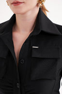 Siyah Dar kesim büzgü detaylı uzun gömlek elbise 94664