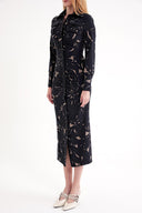 Desenli Dar kesim büzgü detaylı uzun gömlek elbise 94664