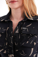 Desenli Dar kesim büzgü detaylı uzun gömlek elbise 94664