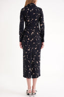 Desenli Dar kesim büzgü detaylı uzun gömlek elbise 94664