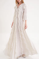 Beyaz Godeli uzun elbise 94665
