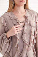 Gri Godeli uzun elbise 94665