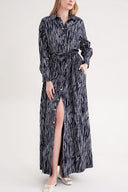 Desenli Bol kesim kemerli gömlek elbise 94684