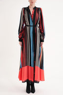 Çizgili Büzgülü uzun elbise 94708