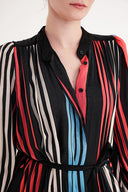 Çizgili Büzgülü uzun elbise 94708