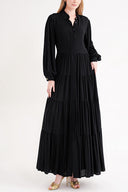 Siyah Siyah balon kol büzgülü gömlek elbise 94686