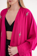 Fuşya Taş işlemeli uzun kollu kaftan 94715