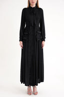 Siyah Balon kol yakası bağcıklı elbise 94716