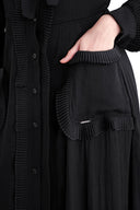 Siyah Balon kol yakası bağcıklı elbise 94716