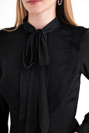 Siyah Balon kol yakası bağcıklı elbise 94716