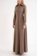 Bej Vücuda oturan uzun gömlek elbise 94725