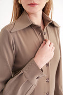 Bej Vücuda oturan uzun gömlek elbise 94725