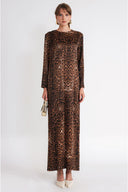Leopar Rahat kesim uzun elbise 94805