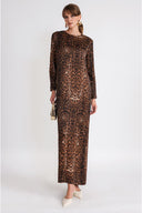 Leopar Rahat kesim uzun elbise 94805