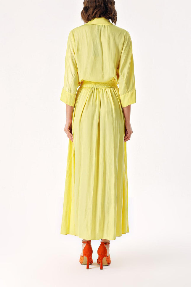 Yellow Elastic waist trousers and shirt set 12329