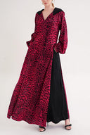 Leopard-Mor Kapüşonlu yanları yırtmaçlı tunik ve pantolonlu takım 12363