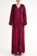 Leopard-Mor Kapüşonlu yanları yırtmaçlı tunik ve pantolonlu takım 12363