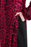 Leopard-Mor Kapüşonlu yanları yırtmaçlı tunik ve pantolonlu takım 12363