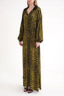 Leopar-Olive Kapüşonlu yanları yırtmaçlı tunik ve pantolonlu takım 12363