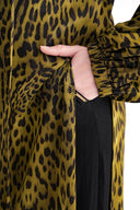 Leopar-Olive Kapüşonlu yanları yırtmaçlı tunik ve pantolonlu takım 12363