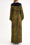 Leopar-Olive Kapüşonlu yanları yırtmaçlı tunik ve pantolonlu takım 12363