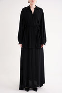 Siyah Bol kesim gömlek ve lastik detaylı etekli takım 12382