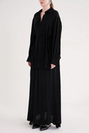 Siyah Bol kesim gömlek ve lastik detaylı etekli takım 12382