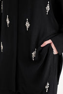 Siyah Kristal taş işlemeli bol kesim gömlek ve beli lastikli pantlonlu ikili takım 12386