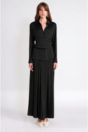 Siyah Bol kesim gömlekli, korsiyajlı ve yüksek bel etekli 3'lü takım 12393