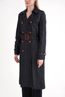 Siyah Kruvaze kapama kemerli trençkot 20407