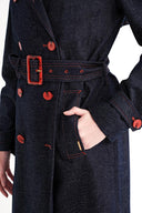 Siyah Kruvaze kapama kemerli trençkot 20407