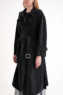 Siyah Fermuarlı ve kapişonlu kemerli trençkot 20408