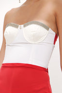 Kırmızı Ekru Straplez ipek tulum 10014