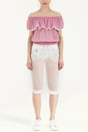 Beyaz Bol kesim capri pantolon 70039