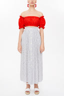 Çizgili Düğmeli ve büzgülü etek 81052