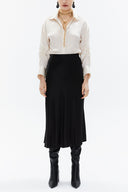 Siyah Beli lastikli midi etek 81150