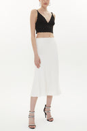 Beyaz Beli lastikli midi etek 81150