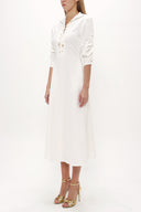 Beyaz Kuş gözü ve bağcıklı midi elbise 91813