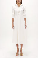 Beyaz Kuş gözü ve bağcıklı midi elbise 91813