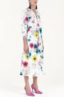 Desenli Kuş gözü ve bağcıklı midi elbise 91813