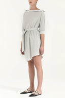 Beyaz Çizgili Çizgili pamuk mini elbise 92053