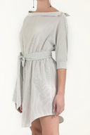 Beyaz Çizgili Çizgili pamuk mini elbise 92053