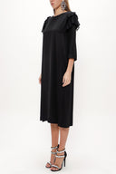 Siyah Piliseli midi elbise 92161