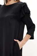 Siyah Piliseli midi elbise 92161