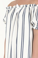 Mavi Düşük omuzlu lastikli uzun  elbise 92355