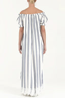 Mavi Düşük omuzlu lastikli uzun  elbise 92355