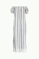 Mavi Düşük omuzlu lastikli uzun  elbise 92355