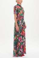 Fuşya Şifon bol kesim uzun  elbise 92438