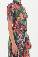 Fuşya Şifon bol kesim uzun  elbise 92438